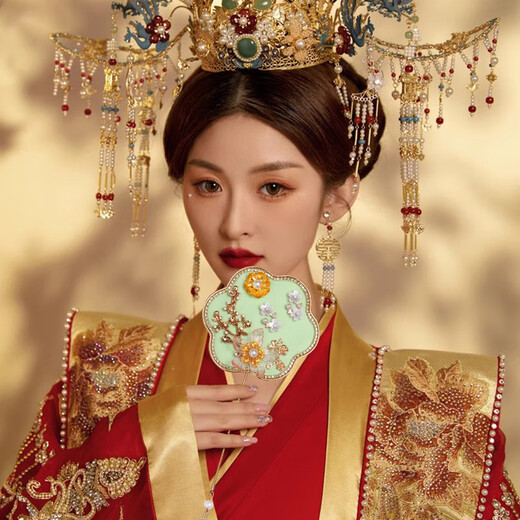 梓嘉福迷你小团扇新娘手工diy秀禾扇巴掌扇晨袍拍照道具古典新娘团扇 花型米色团扇 1个
