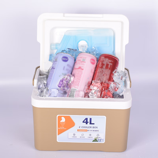 Oubaosen 4L insulated box cooler portable small breast milk outdoor car refrigerator ice box ice bag does not need to be plugged in warm sand color