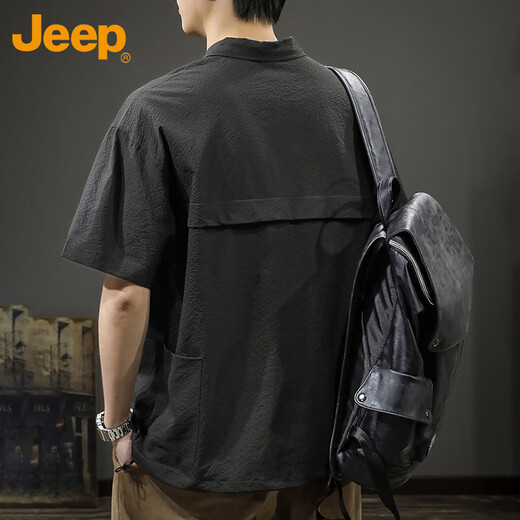 
Jeep (JEEP) short-sleeved T-shirt for men's cool polo shirt for men's trendy brand loose semi-zipper quick-drying top for men's clothing Black XL