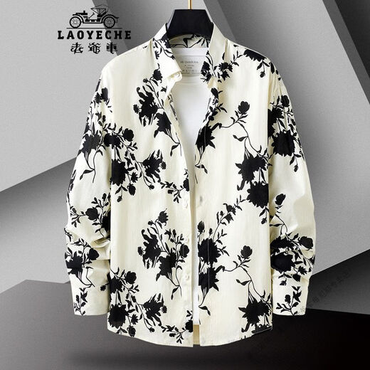 Классический автомобиль (Laoyeche) Pure Cotton Print Print Print Print Runce Men Black Big Big Flower Room 2025 Новая крупная куртка № 1049-5 Color (100 Pure Cotton Fabric) () L