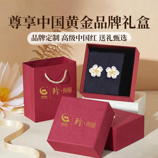Zhen Shang Silver Chinese Gold 999 Pure Silver Earrings Women's Earrings Light Luxury Niche High-end Birthday Gift for Girlfriend and Wife