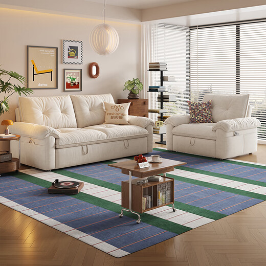 Pashaman removable and washable fabric sofa small apartment sofa bed all-in-one dual-purpose cream style folding Yunchao sofa 2812ZF 1.45m double seat removable and washable design comfort version cat scratch cloth TY24K velvet cotton + bamboo charcoal sponge