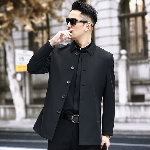 EQJ轻奢品牌风衣男春季2025抗皱免烫中长款商务休闲翻领夹克男装外套 卡其色 礼盒装 3XL (190)【建议180-200斤】 礼盒装