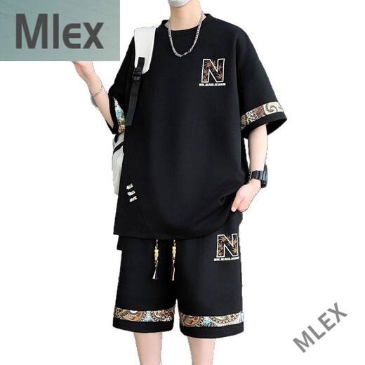 MLEX凌越男装店2025夏季新款休闲运动套装男士时尚百搭两件套 白色(YYW6195) XL 【120-140斤】