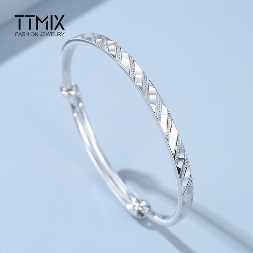 TTMIX women's platinum bracelet round bracelet pt950 platinum bracelet push-pull bracelet birthday gift for girlfriend, weight 20.95g, width 4.5mm