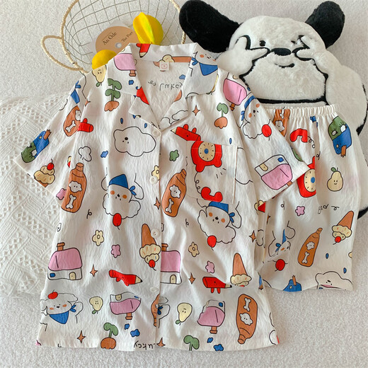 Pajamas para mujeres, Summer Cloud Cloud Cloody Ladies 2025 Nuevo estudiante Lindo dibujos animados de ropa de verano Juego de ropa QDMBE686 L Peso recomendado 110 Jin [Jin iguala 0.5 kg]