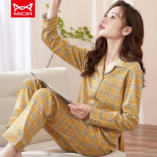 Catman (Miiow) Nouveau pyjamas pour les femmes Pure Coton Printet et automne à manches longues minces, grande taille, l'automne peut être porté à l'extérieur des vêtements maison T: 9925 m [Convient pour 80-100 Jin [Jin est égal à 0,5 kg]]]