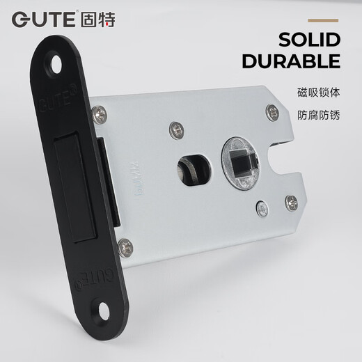 GUTE Door Lock Mute Minimalist Indoor Bedroom Door Modern Simple Wood Door Magnetic Suction Italian Household Lock Door Handle 9708 Matte Black + 3 Pieces Casement Hinge + Door Suction