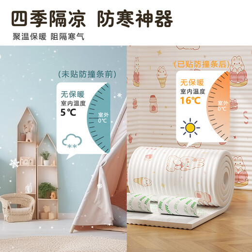 United Beirui baby anti-collision strips thickened tatami anti-collision soft wall surround bedside cooling pad sponge corner wall sticker solid color off-white - 2 meters / roll * width 60CM extra thick 10MM