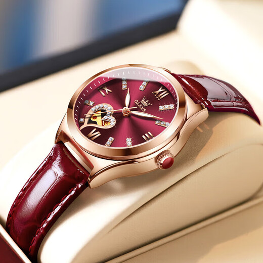 
OLEVS 520 Valentine's Day Gift Couple Watch A pair of fully automatic mechanical watches multi-functional gifts for boyfriend and girlfriend 3601+6636 Black and Red [Lifetime Warranty]