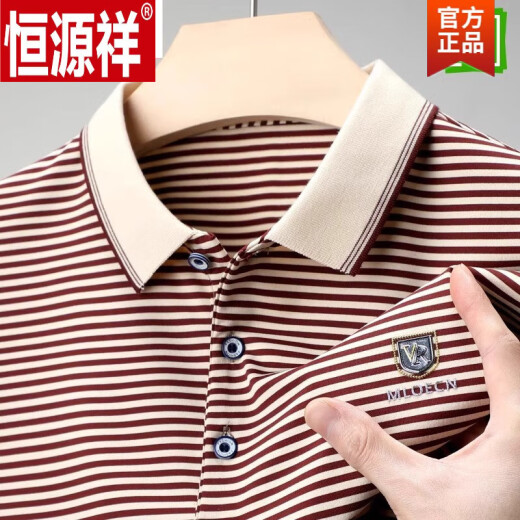 恒源祥（HYX）短袖t恤男棉质翻领条纹Polo.衫中年夏季休闲上衣潮 1048-6601绿色 S 165/建议90-120斤