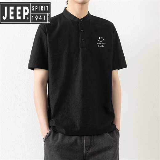 JEEP SPIRIT2025夏季新款棉麻小立领冰感短袖T恤男士宽松休闲百搭短袖上衣 TX9902白色 XL