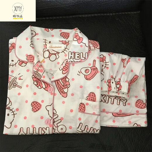 曦牧遥三丽鸥helloKitty睡衣女夏季三件套装2025新款短袖春秋薄款家居服 KK-14101短袖短裤长裤三件套 M 【建议80-100斤】
