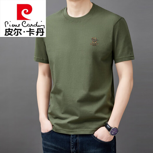 皮尔卡丹（pierre cardin）100％纯棉短袖t恤男士圆领夏季宽松半袖2025夏新款休闲纯色体恤衫 9929黑色 S 165