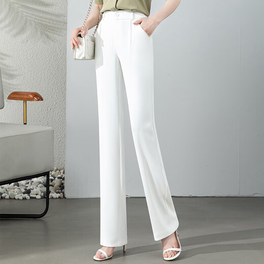
AEMAPE white narrow version straight-leg pants for women's summer thin 2025 new high waist droop loose ice silk casual professional suit pants 683 black trousers L 28