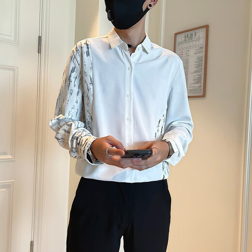 Rongxitu White Shirt à manches longues à manches tendance Sense de conception de conception belle chemise A698 Black L