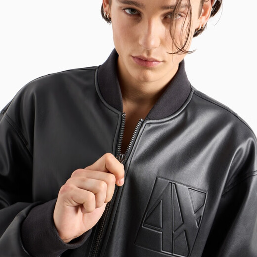 Armani (ARMANI)/Armani AX Men's Fashion Casual Baseball Collar Leather Jacket Black 1200 S