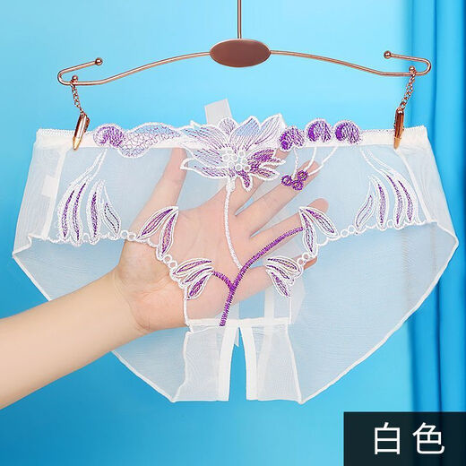 Yan Beiwei Modal sex fun, open crotch fat mm large size slit underwear for women, sexy lace embroidery, thong briefs, 838 purple, 1 strip 2XL [150-170Jin[Jin equals 0.5 kg]]