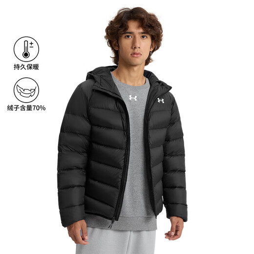 安德玛（UNDERARMOUR）冬季新款Core男子连帽运动短款鸭绒保暖羽绒服6001970 黑色001 XL