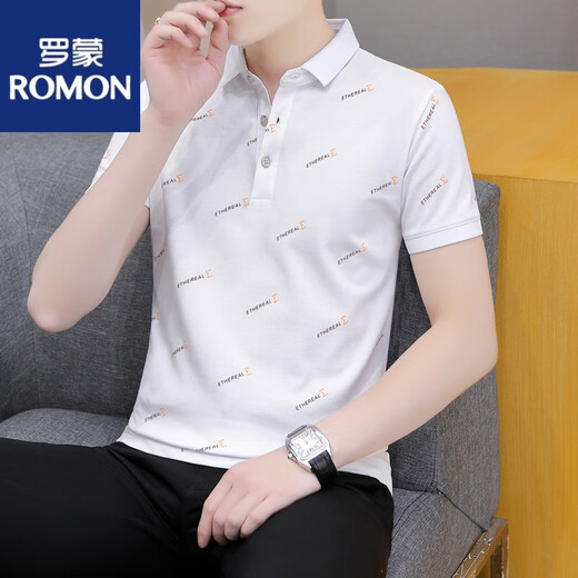 ROMON summer lapel short-sleeved T-shirt for men's casual youth collar top half sleeve versatile thin style handsome polo. Shirt QY686 black M 100-120Jin [Jin equals 0.5 kg]