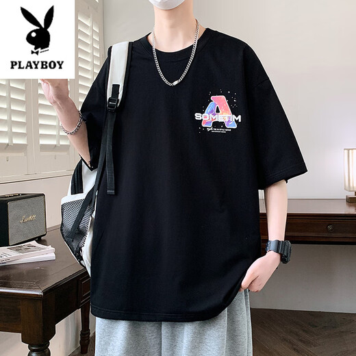 Playboy (PLAYBOY) teenager short-sleeved T-shirt boy 12-15 years old junior high school student handsome half-sleeved 13 big children summer T-shirt top JTTZ-W733 light blue 2XL 130 to 145 Jin [Jin equals 0.5 kg]