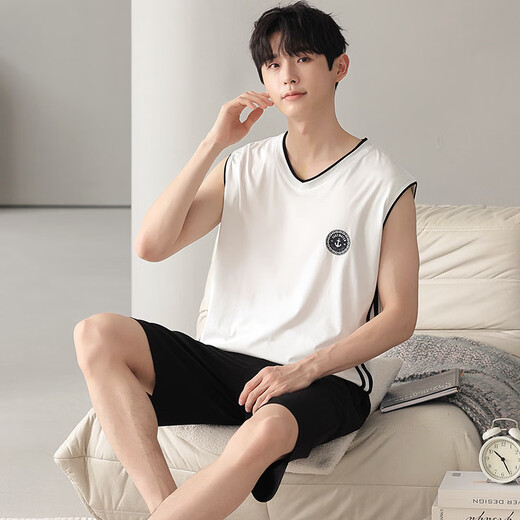 Modal Pyjamas Herren Sommer Ärmel und dünne Weder -Shorts Lose großer Heimkleidung Set N9201 L