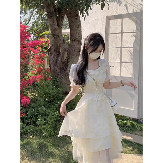 佐叙法式连衣裙夏季女装穿搭2025新款仙女公主裙气质纯欲温柔风长裙子 杏色 潮流韩版  当/次日达 均码 （120斤内）