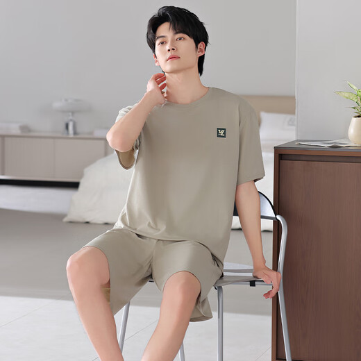 MODAL 2025 NOUVEAU PAJAMAS MEN'S PAJAMES CHOST COURRES CORDS MODAL Deux pièces Couleur Couleur d'été Souffée Home Clothing 4837 XL Recommandé 120-140Jin [Jin est égal à 0,5 kg]