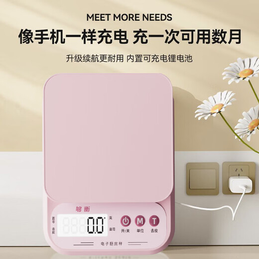 够衡 厨房秤电子秤精准高精度食物珠宝秤烘焙称重克重秤食物秤 粉色【5kg/0.1g】充电款