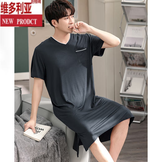 Victoria Men's Summer Short à manches à manches à manches à manches courtes intégrées Modal de grande taille de grande taille de grandeur de grande taille Summer YM844 Flower Grey Men's Nightgown 3xl Height 185-190 Poids 180-200