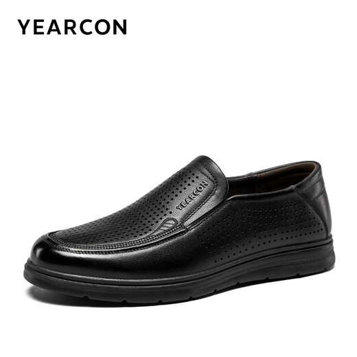Chaussures pour hommes Yierkang Chaussures en cuir masculin 2025 Été Nouveau vraihide vraie aux coups de vache et respirant des affaires de semelle douce à un pied chaussures décontractées noir 42