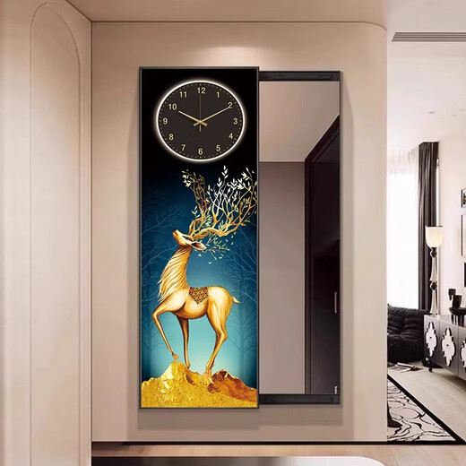 Miroir à pousse-poussoirs cachée miroir à corps en plein corps miroir de chambre à coucher entrée salon avec horloge miroir décoratif suspendu peinture ful un style avec horloge 40 * 120 cm