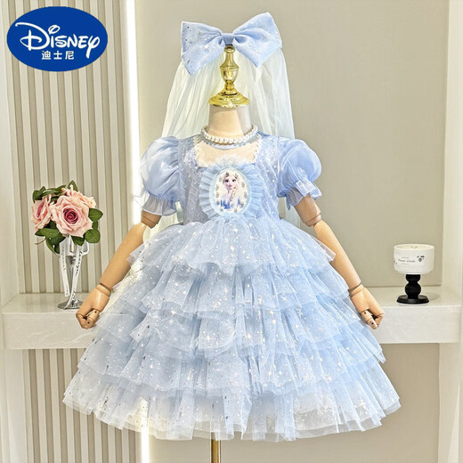 Disney Princess Kleid Girls Sommerkleid Modelle Pailletten Lolita Kleid Kinder Baby Elsa Rock Blau -826 -Lolita Elsa 90 cm