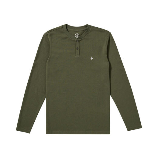 Volcom men's warm long-sleeved henley shirt, pure cotton stretch, slim fit and comfortable, versatile in spring and summer Agave S