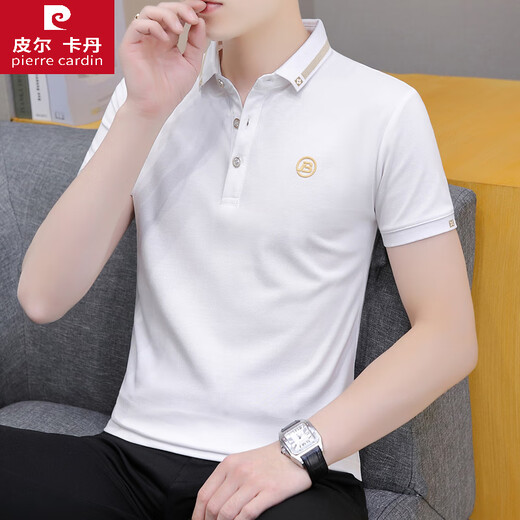 Pier Cardin summer men's polo shirt trendy lapel men's short-sleeved T-shirt high-end business casual youth top black QY682 M 100-120Jin [Jin equals 0.5 kg]