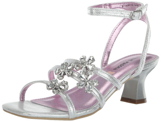 Steve Madden Girls' Shoes Lottie High Heel Sandals, Silver Silver 2 Little Kid