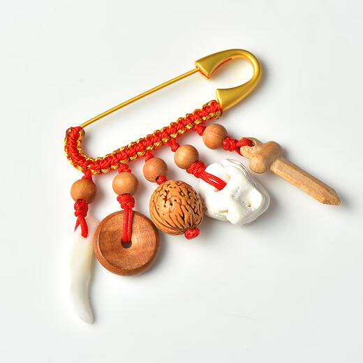 Mochi baby pin pendant wild old peach wood sword safety buckle peach core cinnabar dog tooth baby and child portable accessories peach wood bead style baby pin