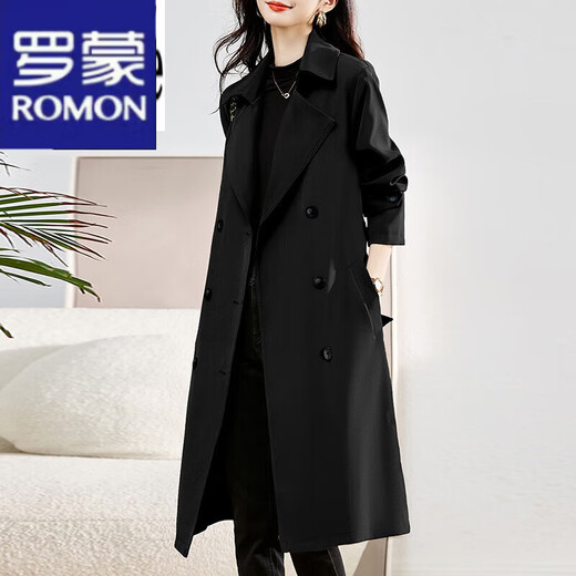 ROMON trench coat for women 2024 spring new mid-length spring and autumn women's clothing small commuting casual versatile coat black XL