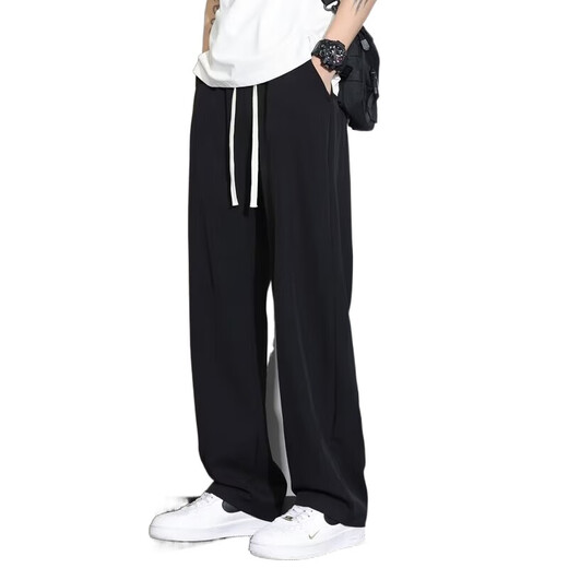 Ice Silk Casual Hosen für Männer im Frühling und im Sommer neue losen Hosenhose dünne trendige breite Bein-Sporthosen für Jugendliche und weiße M.