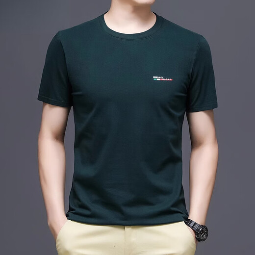 Playboy (Playboy) Herren Pure Cotton T-Shirt Herren kurzärmelig Sommer mittleren Alters und junger Männer runder Hals halbärmelig Top T-Shirt Dunkelgrün 7018 m für 100-120 Jin [Jin entspricht 0,5 kg]