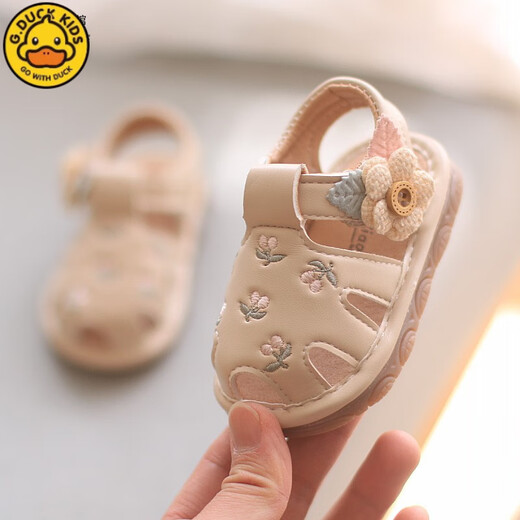 G.DUCKKIDS summer 1-2 year old female baby shoes Baotou soft sole toddler shoes 6-12 months baby hollow anti-slip toddler sandals XKA012 pink 16 inner length 11.5 cm