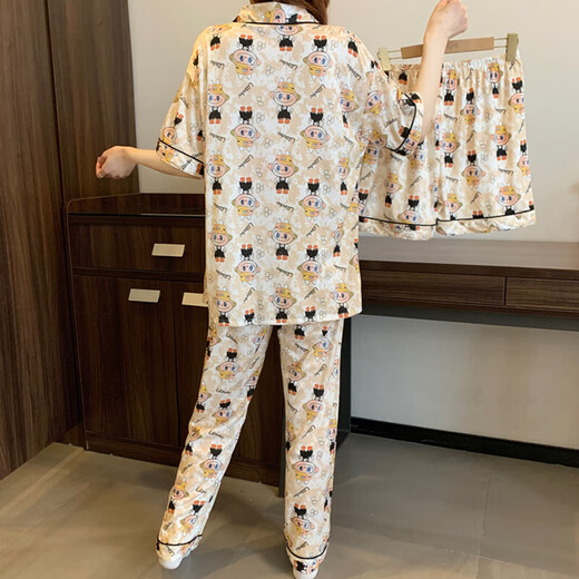 春夏季卡通拉布布ins风甜美可爱短袖三件套可外穿家居服女士睡衣 套KK14132 M 【建议80-100斤】