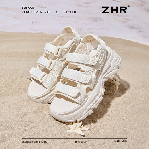 
ZHR sports sandals for women in summer casual beach shoes breathable Velcro thick sole women's shoes G739 beige 38