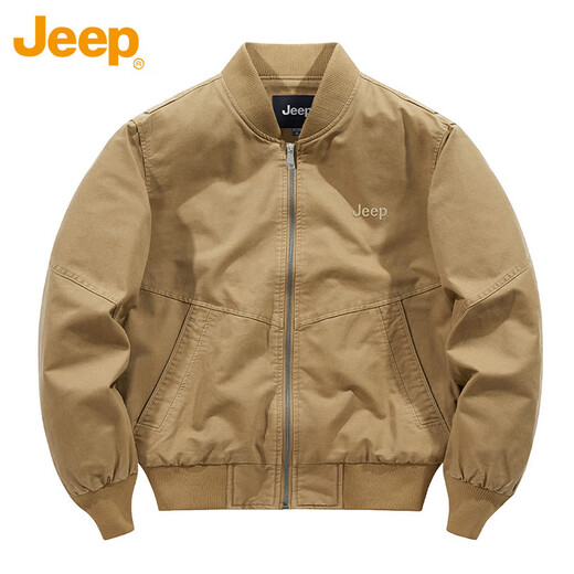 吉普（JEEP）外套男士飞行员夹克春秋季工装棒球领美式复古上衣男装 卡其 XL