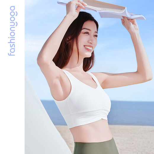
Fansheng Yoga underwear shockproof sports fitness thin nude vest yoga suit women V-neck pleated BRA underwear FC15125 [removable chest pad] nude white L