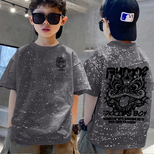 
Disney boys T-shirt 10-15 years old new 2025 summer new pure cotton T-shirt mid-large children's clothing top Korean version New 854 black double-sided printing-black-pure cotton 140 cm high quality