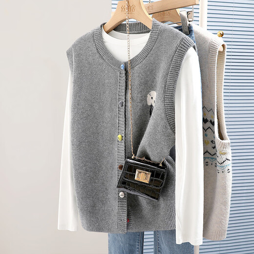 Sibaishe single-breasted vest 2025 autumn new women's simple commuting animal pattern short vest