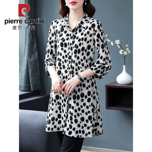 Camisa de longitud media de gascadán para la parte superior de la manga de 7 cuartos para mujeres para las madres de mediana edad de gran tamaño de verano usan protector solar con protector solar 683-negro y camisa de punto blanco M recomendado 80-100Jin [Jin equivale a 0.5 kg]