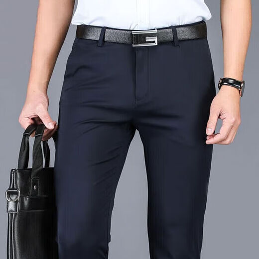 Spring and summer men's western trousers business casual pants four-sided stretch straight casual pants slim pants black Q9901-summer thin style 27 waist circumference two feet