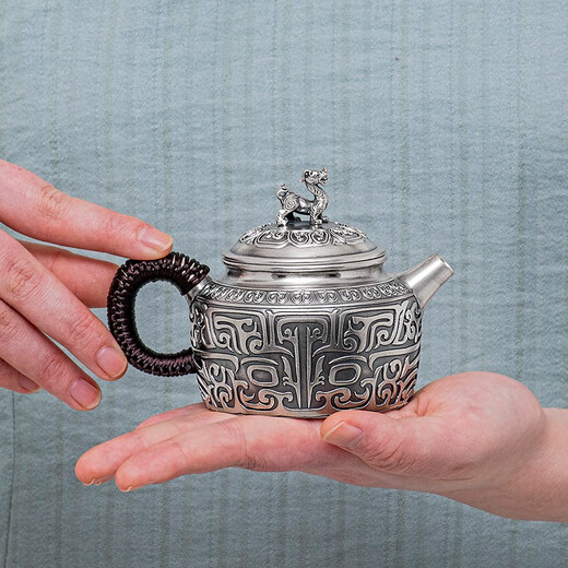 Guiyintang Pot de plata hecha a mano plata esterlina 999 tetera ceremonia de té doméstico kung fu set de té feria taza de té una olla cuatro taza una taza común 695 g + certificado + 0m